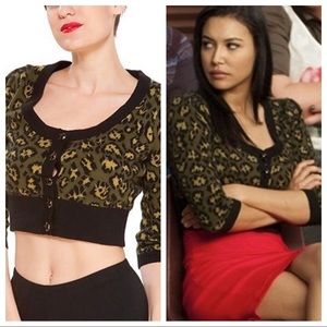 Betsey Johnson Angora Leopard Cropped Cardigan